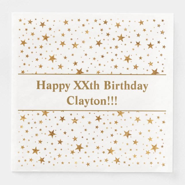 Guld stars med meddelandefödelsedag pappersservett (Framsida)