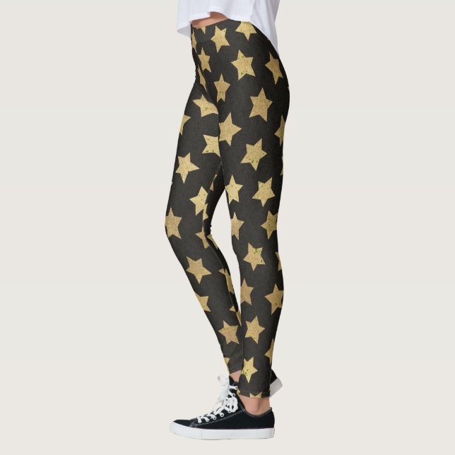 Guld Stars Mönster Black Leggings Womens (Vänster)