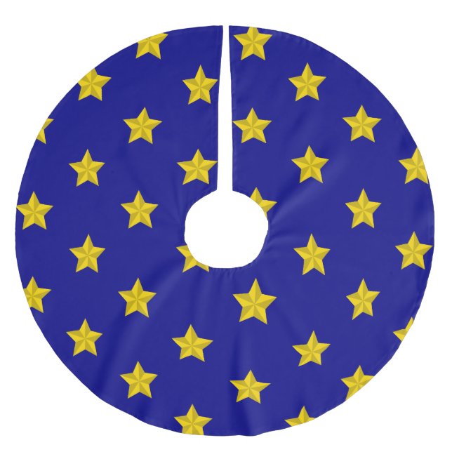 Guld Stars Mönster, marinblått, Exklusiv Julgransmatta Borstad Polyester (Framsidan)