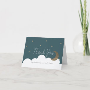 Guld Stars & nyligen utsänt Måne Blue Baby Shower Tack Kort