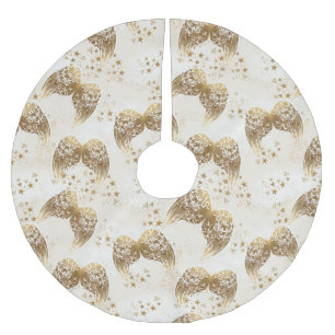 Guld Stars och Angel Vinge Träd Skirt Julgransmatta Borstad Polyester