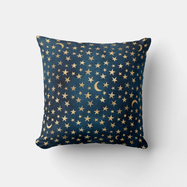 Guld Stars och Måne på Blue Kudde (Framsida)