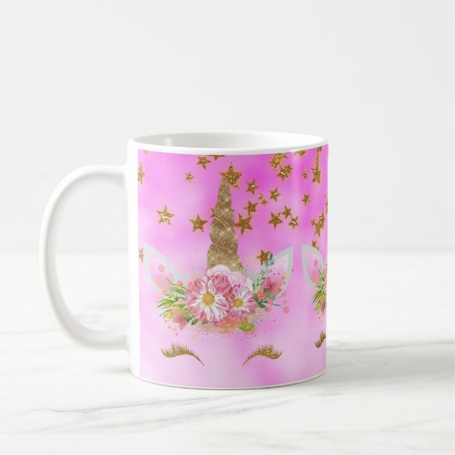 Guld Stars och Rosa Unicorn Kaffemugg (Vänster)