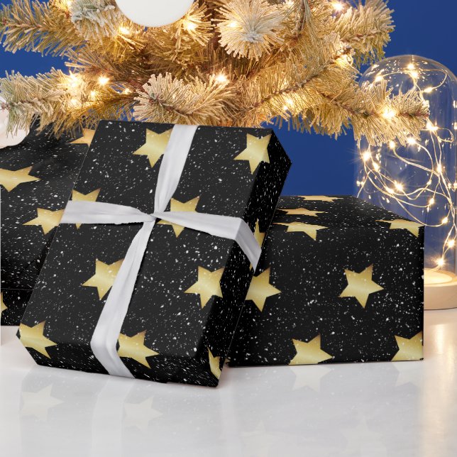 Guld Stars och Snöflingor Wrapping Papper Presentpapper (Helgdagar)