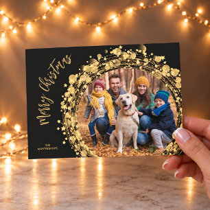 Guld Stars på fotot med svart God jul Julkort