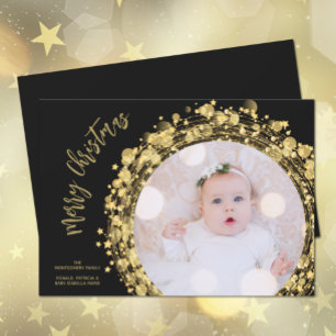 Guld Stars på fotot med svart God jul Julkort