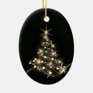 Guld Stars på Julgran Mörken Julgransprydnad Keramik