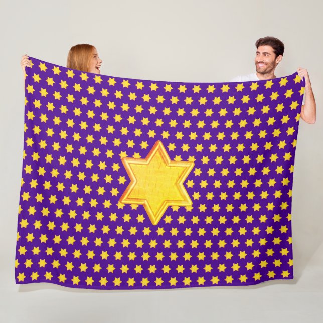 Guld Stars på Lila Fält Fleece Blanket (På plats)