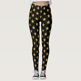 Guld Stars på svarta balar Leggings
