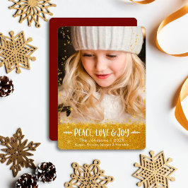 Guld Stars Peace Kärlek Joy Modern Script Photo Julkort