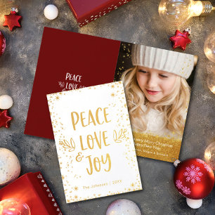 Guld Stars "Peace Kärlek Joy" Quote Anpassningsbar Folierat Kort