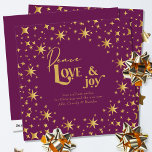 Guld Stars Peace Kärlek och Joy Simple Elegant Plu Julkort<br><div class="desc">Modern helgdag och elegant-kort för personlig,  dekorerat med guld-stjärnor och skript med kalligrafi och festiv typografi. Enkelt minimal typografi med ett överflöd av gyllene stjärnor. Mallen är redot för dig att anpassa hälsning och lägga till ditt/dina namn.</div>
