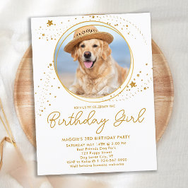 Guld Stars Personlig Pet Photo Hund Birthday Inbjudan Vykort