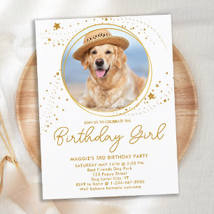 Guld Stars Personlig Pet Photo Hund Birthday Inbjudan Vykort
