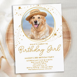 Guld Stars Personlig Pet Photo Hund Birthday Inbjudningar