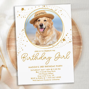 Guld Stars Personlig Pet Photo Hund Birthday Inbjudningar