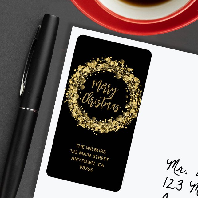 Guld Stars-Returadressen - jul Adressetikett (Gold Stars Christmas Return Address Labels)