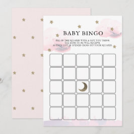 Guld Stars Rosa Clouds Baby Shower Bingo Game Card Inbjudningar