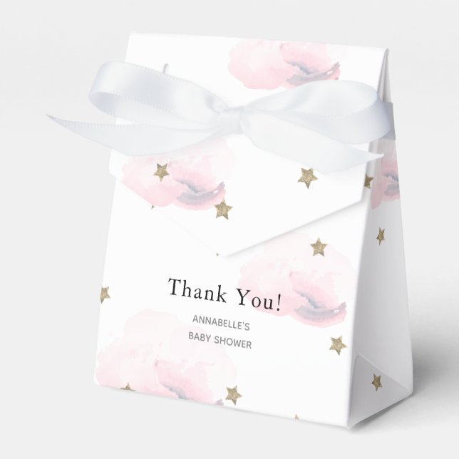 Guld Stars & Rosa Clouds Baby Shower Box Presentaskar (Framsidan Sidan)