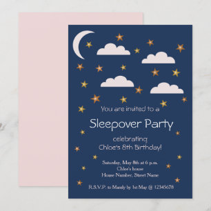 Guld Stars Rosa Clouds Birthday Sleepover Party Inbjudningar
