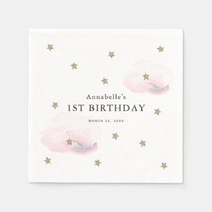 Guld Stars & Rosa Clouds Girl Birthday Pappersservett