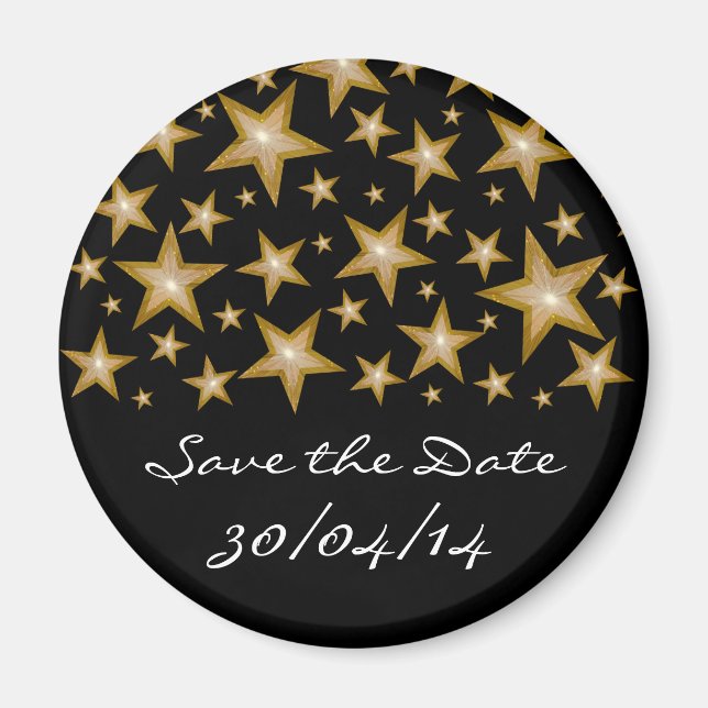 Guld Stars "Save the Date", svart kylmagnet Magnet (Framsidan)