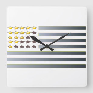 GULD STARS SILVER RAND Patriotic Flagga Clock Fyrkantig Klocka