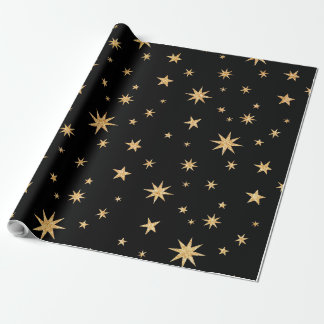 Guld Stars Wrapping Papper - svart bakgrund Presentpapper