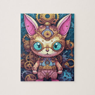 Guld Steampunk Cat Robot Pussel