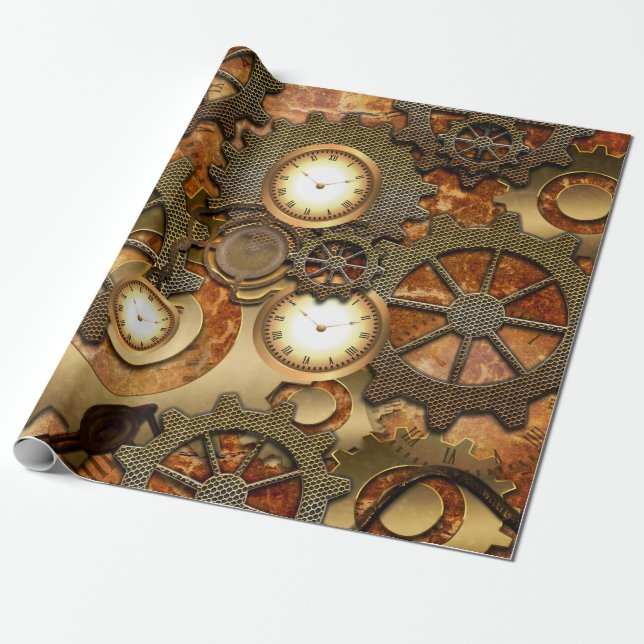 Guld- steampunk presentpapper (Utrullad)
