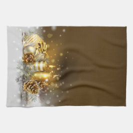 Guld- stearinljus för helgdaghem för jul elegant kökshandduk