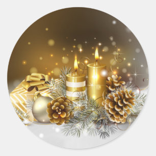Guld- stearinljus god julhelgdag runt klistermärke
