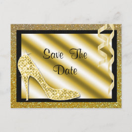 Guld Stiletto & Streamers Quinceañera Meddelande Vykort