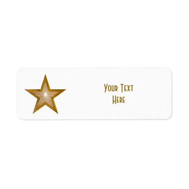 "Guld" Stjärna "Din text"-etikett, vit, liten Returadress Etikett (Framsidan)
