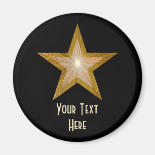 "Guld" Stjärna "Din text", kylmagnet svart Magnet