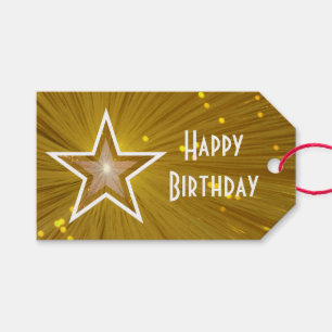 Guld Stjärna Grattis på födelsedagen, vit text Presentetikett