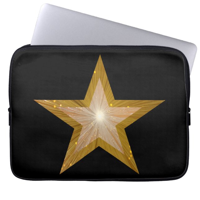 "Guld" Stjärna neoprene laptop sleeve 13" svart (Framsidan)