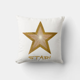 "Guld" Stjärna "STAR!" dekorativ kudde, vit Kudde