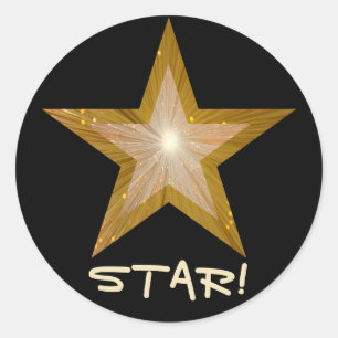 "Guld" Stjärna "STAR!", rund etikett svart, svart