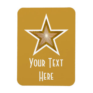 "Guld" Stjärna "Text", flexibel magnet lodrät guld