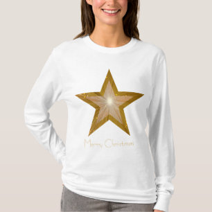 Guld- stjärna "två tonar" textlångärmad t - tee shirt