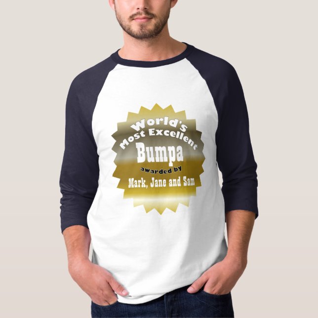 GULD- STJÄRNA. Världs mest utmärkta Bumpa T Shirt (Framsida)