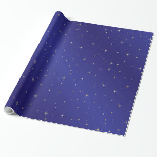 Guld- stjärnablå himmel som slår in papper presentpapper