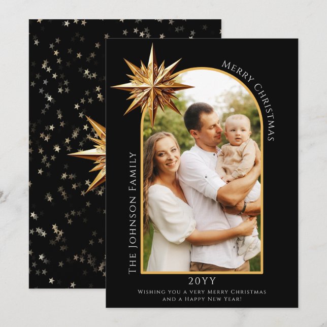Guld-stjärnan för Bethlehem-fotokort Julkort (Fram/baksida)