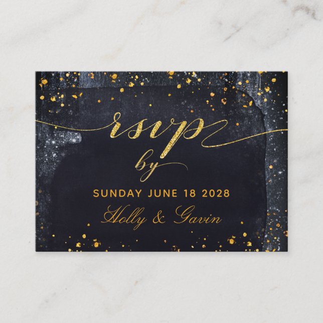 Guld Stjärnklar Bröllops Online RSVP-kort (Framsida)