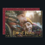 Guld-stjärnor 1 foto Burgundy-eleganten Jul Julkort<br><div class="desc">Julsäsongens hälsningar i guld stjärnor är ett fotokort för helgdag. Med en skripttext och guld-effektdesign kan färg bytas ut mot kostym i stil.</div>