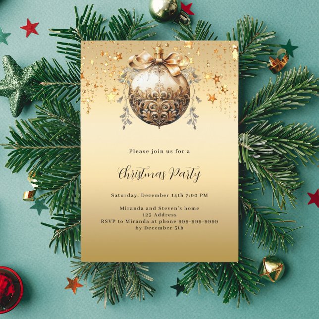 Guld-stjärnor årgång jul Party Inbjudningar (Skapare uppladdad)