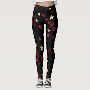Guld-stjärnor, guld, svart, röd, elegant, glitter leggings