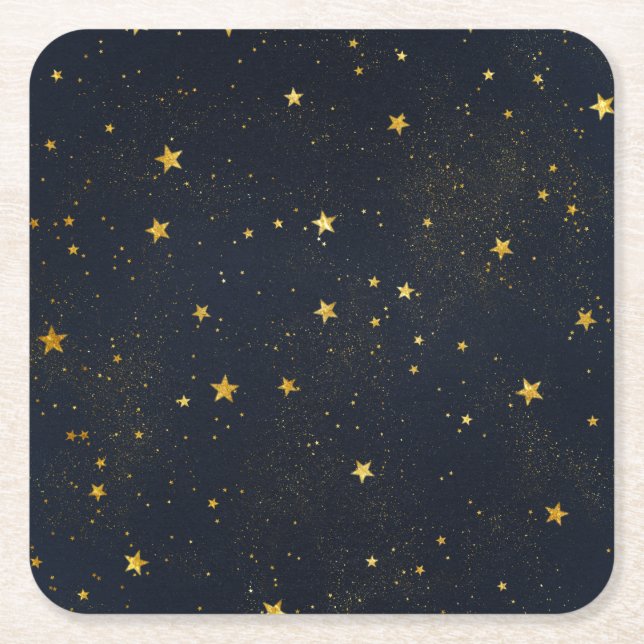 Guld stjärnor i Himlar nattetid Underlägg Papper Kvadrat (Framsidan)