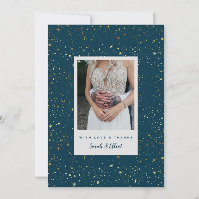 Guld Stjärnor Marinblå Platt Tackkort Tack Kort (Framsida)